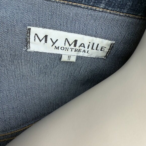 MY MAILLE MONTREAL Button up Chest Pockets Dark Blue Wash Jean Jacket Size M - Picture 7 of 9
